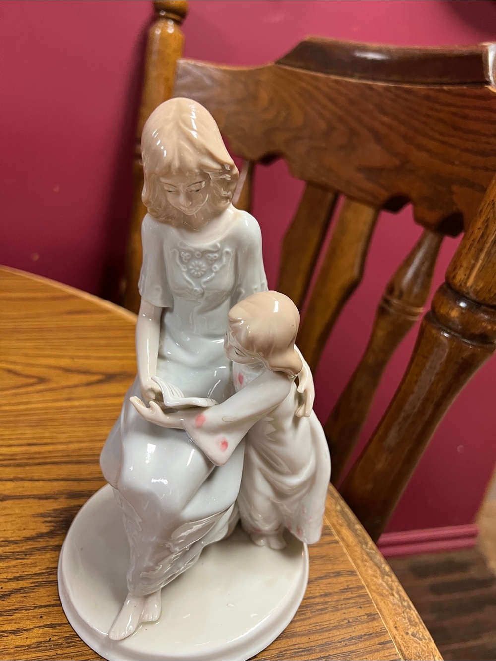 Porcelain Mother & Child Reading Figurine - Cream with Pink Accents